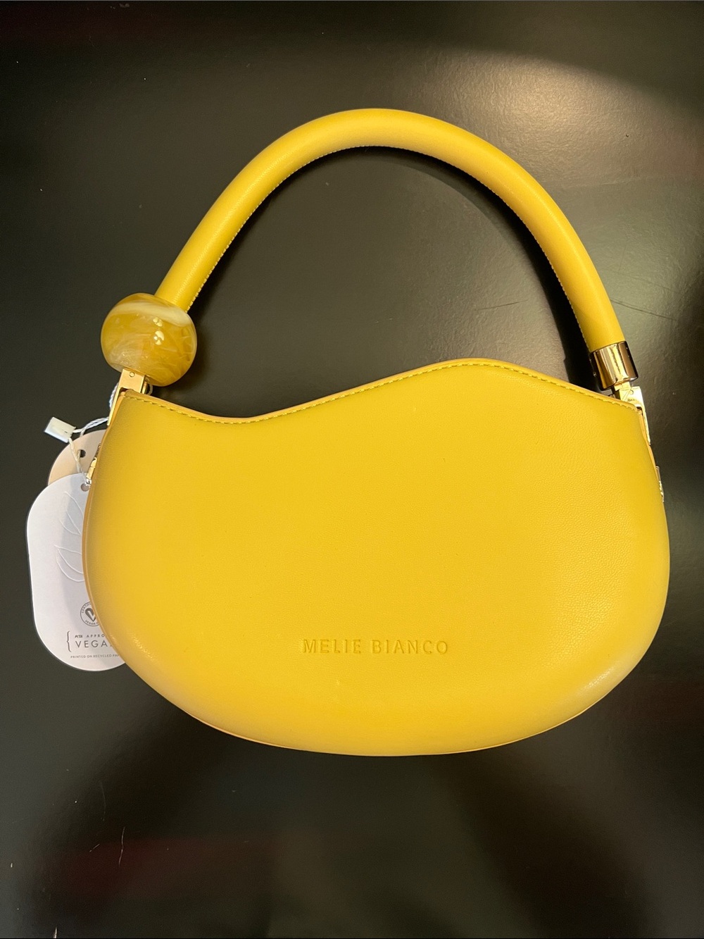 Melie Biianco Bright Yellow Sculpted Top-Handle Mini Bag